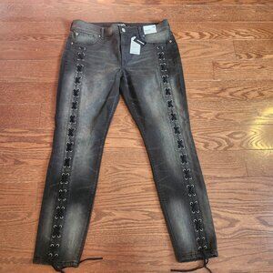 NWT Express Women’s Lace-Up Ankle Stretch Jeans Size 12R Dark Gray Charcoal